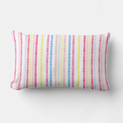 Preppy Pink Rainbow Seersucker Stripes Lumbar Pillow