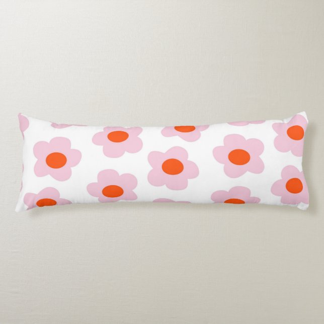 Preppy Pink Red Floral Simple Flower Pattern Body Pillow (Front)
