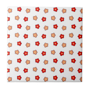Preppy Pink Red Flower Pattern White Background Ceramic Tile