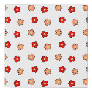 Preppy Pink Red Flower Pattern White Background Faux Canvas Print