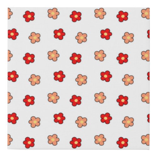 Preppy Pink Red Flower Pattern White Background Faux Canvas Print