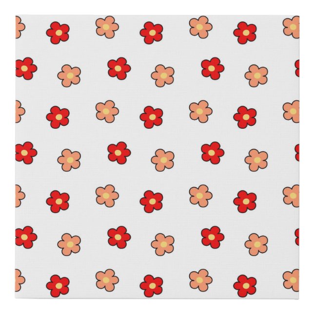 Preppy Pink Red Flower Pattern White Background Faux Canvas Print (Front)