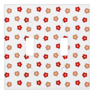Preppy Pink Red Flower Pattern White Background Light Switch Cover
