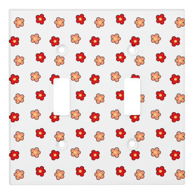 Preppy Pink Red Flower Pattern White Background Light Switch Cover (Front)