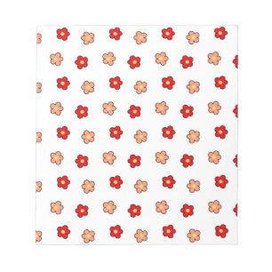 Preppy Pink Red Flower Pattern White Background Notepad