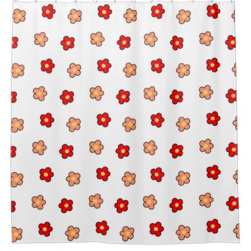 Preppy Pink Red Flower Pattern White Background Shower Curtain