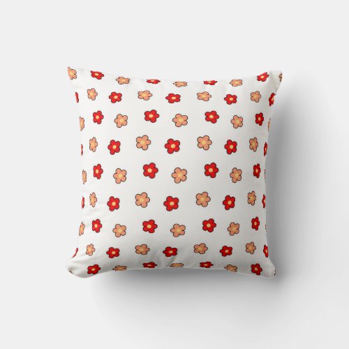 Preppy Pink Red Flower Pattern White Background Throw Pillow