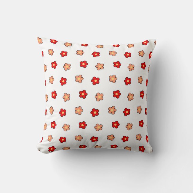 Preppy Pink Red Flower Pattern White Background Throw Pillow (Front)