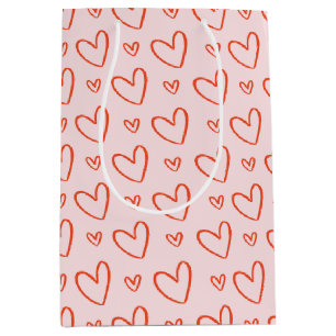 Preppy pink & red heart doodles - Love Valentines Medium Gift Bag