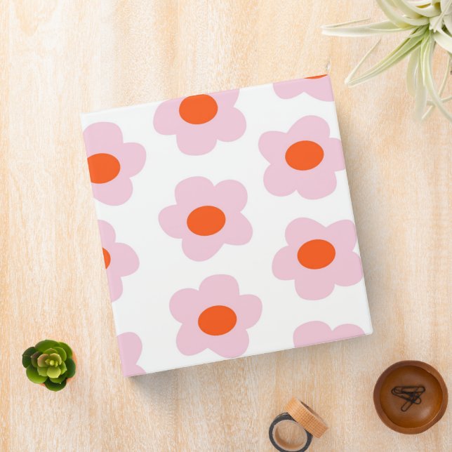 Preppy Pink Red Hippie Flower Pattern 3 Ring Binder (In Situ)