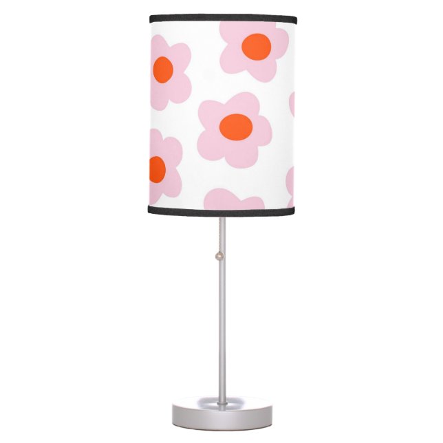 Preppy Pink Red Hippie Flower Pattern Table Lamp (Front)