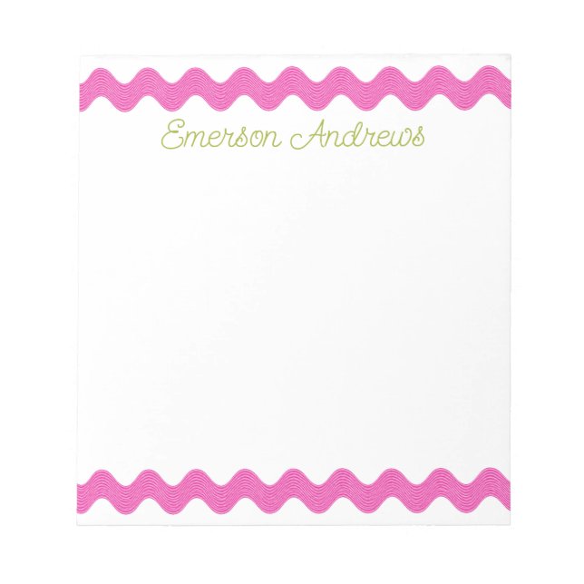 Preppy Pink Ric Rac Personalized Notepad (Front)