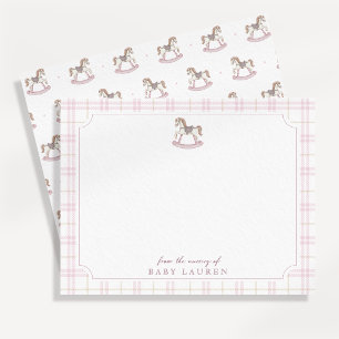 Preppy Pink Rocking Horse Nursery Note Card 