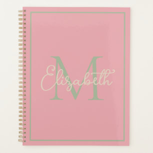 Preppy Pink Sage Green and Cream Monogram Planner