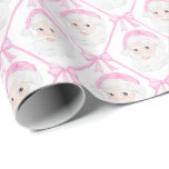 Preppy Pink Santa bows Christmas grandmillennial  Wrapping Paper<br><div class="desc">Preppy pink Santa and bows Christmas grandmillennial Wrapping Paper</div>