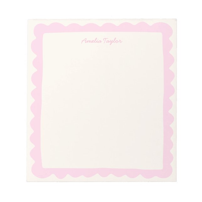 Preppy Pink Scallop Personalized Whimsical Border Notepad (Front)