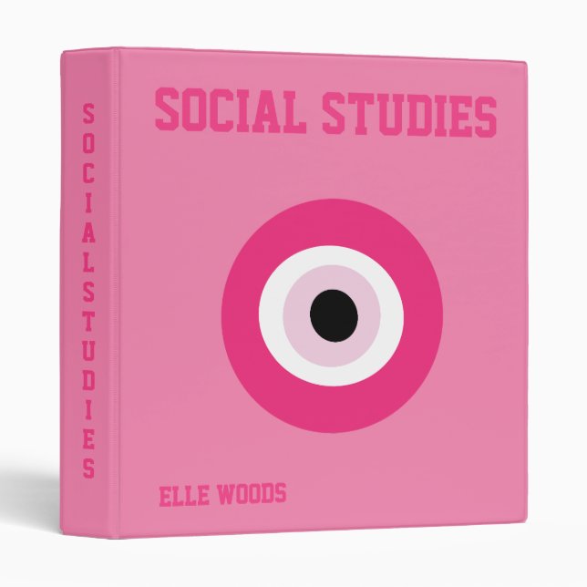 Preppy Pink School Subject 3 Ring Binder (Front/Spine)