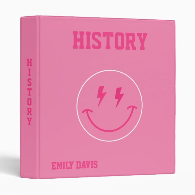 Preppy Pink School Subject 3 Ring Binder (Front/Spine)