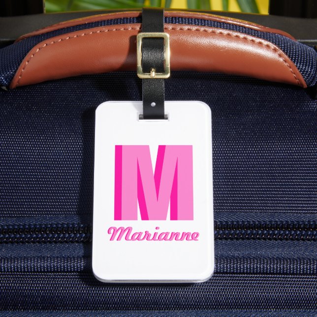 Preppy Pink Shadow Monogram Personalized Name Luggage Tag (Front Insitu 2)