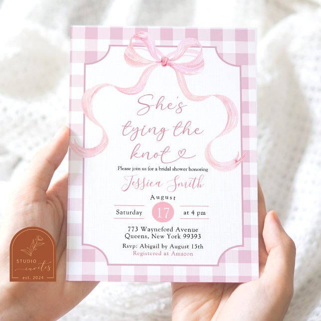Preppy Pink She's Tying The Knot Bridal Shower Invitation (Creator Uploaded)