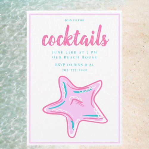 Preppy Pink Starfish Cocktail Party  Invitation