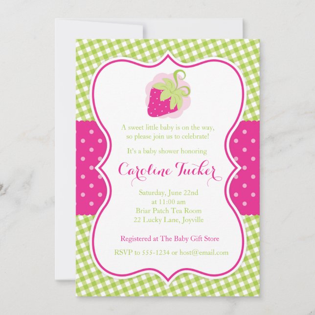 Preppy Pink Strawberry Baby Shower Invitation (Front)