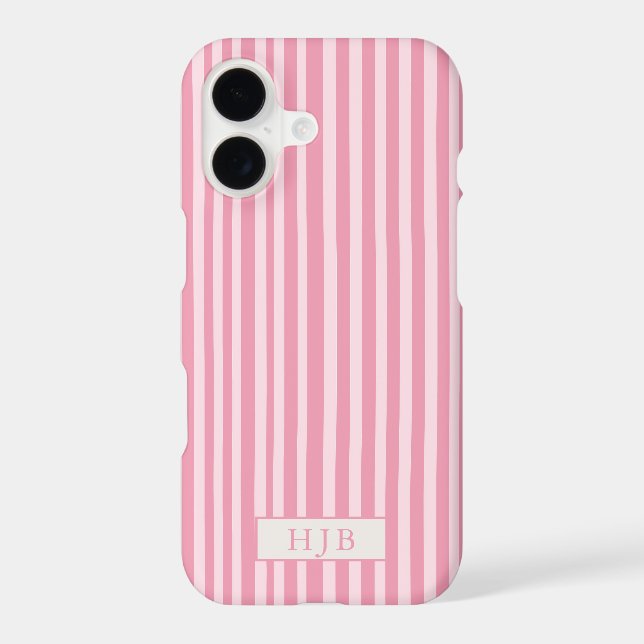 Preppy Pink Stripe Monogram Pretty Case-Mate iPhone Case (Back)