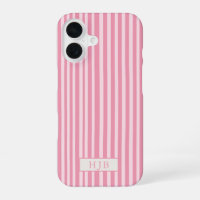 Preppy Pink Stripe Monogram Pretty iPhone 16 Case