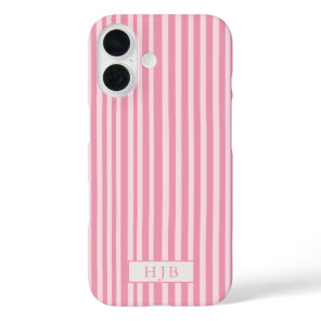 Preppy Pink Stripe Monogram Pretty iPhone 16 Case