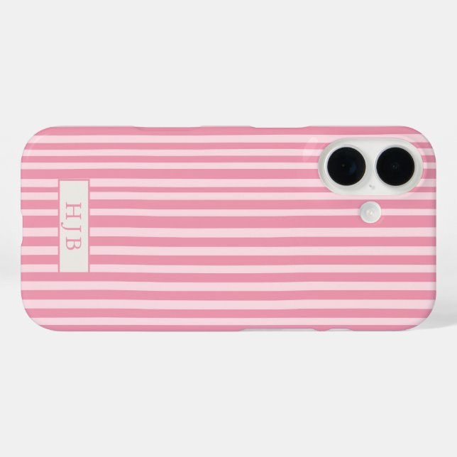 Preppy Pink Stripe Monogram Pretty iPhone 16 Case