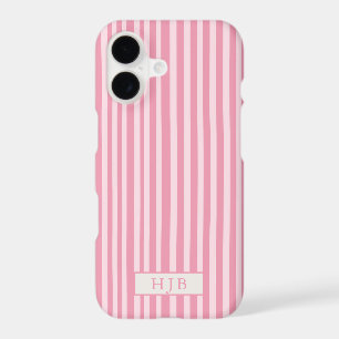 Preppy Pink Stripe Monogram Pretty iPhone 17 Case