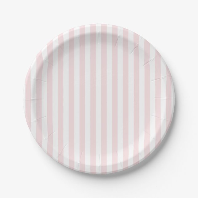 Preppy Pink Stripe Pastel Paper Plates (Front)