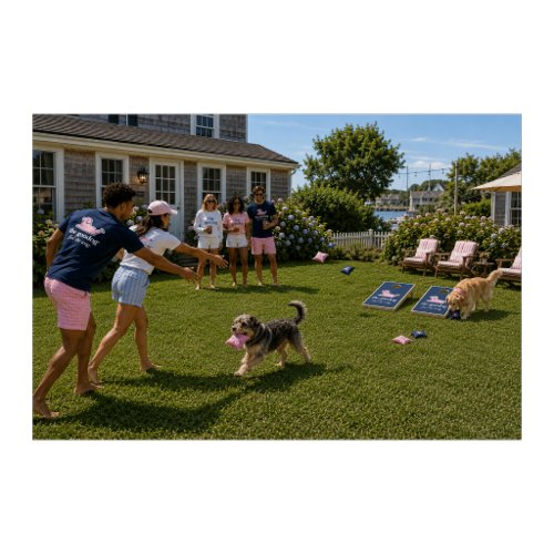 Preppy Pink Stripe Seersucker Dog Silhouette Cornhole Set