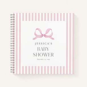 Preppy Pink Striped Bow Baby Shower Guest Book