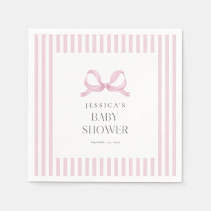 Preppy Pink Striped Bow Baby Shower Napkins