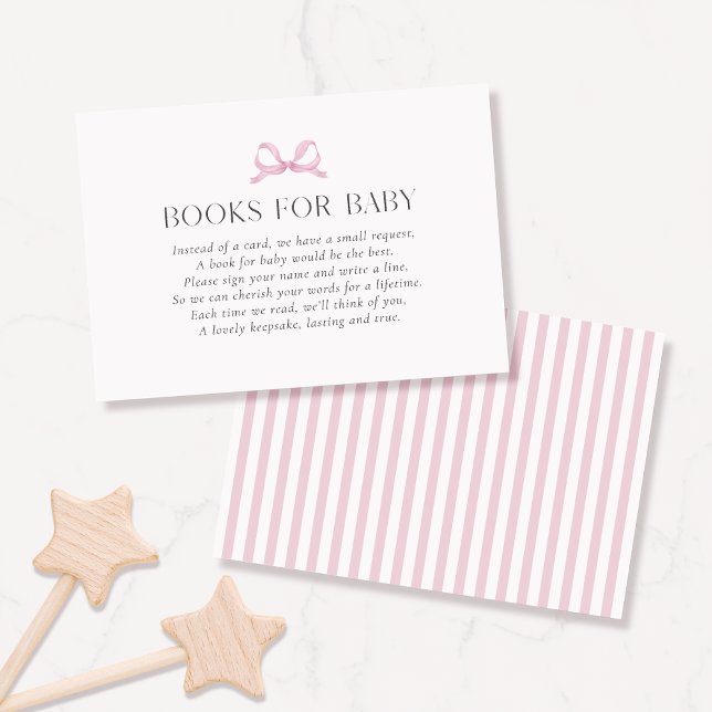 Preppy Pink Striped Bow "Books for Baby" Girl Card (Creator Uploaded)