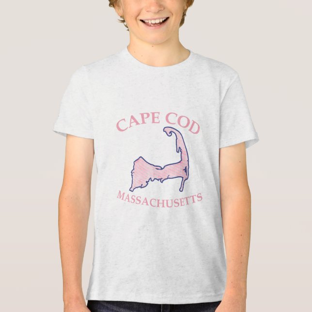 Preppy Pink Striped Cape Cod Silhouette Boy's Tri-Blend Shirt (Front)