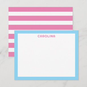Preppy Pink Stripes & Baby Blue Cute Girly Note Card