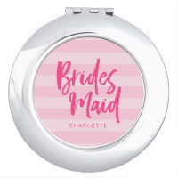 Preppy Pink Stripes Brush Script Bridesmaid Mirror For Makeup