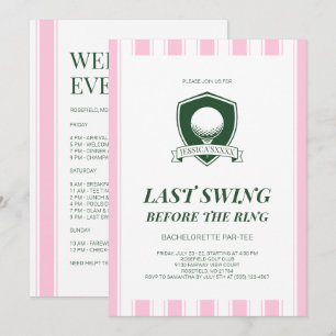 Preppy Pink Stripes Golf Last Swing Bachelor Party Invitation