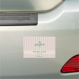 Preppy Pink Stripes Green Bakery Logo QR Code Car Magnet