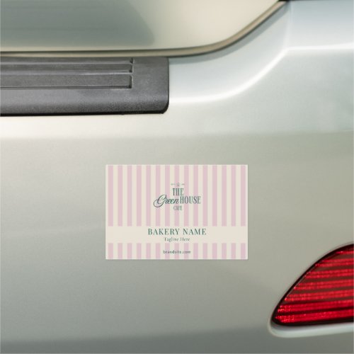 Preppy Pink Stripes Green Bakery Logo QR Code  Car Magnet