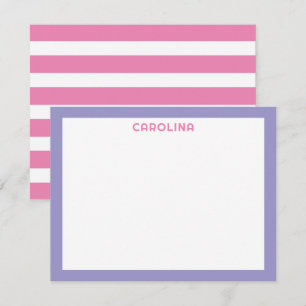 Preppy Pink Stripes & Purple Cute Girly Note Card