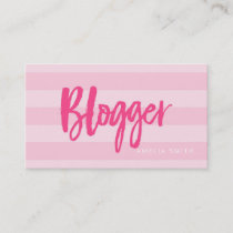 Preppy Pink Stripes Script Blogger Social Media Business Card