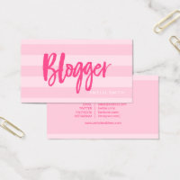 Preppy Pink Stripes Script Blogger Social Media Business Card