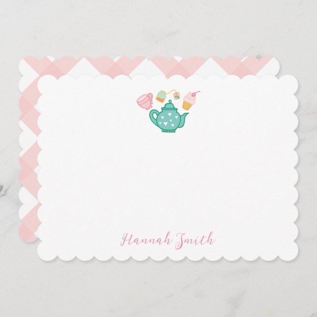 Preppy Pink Tea Set Stationery Note Cards (Front/Back)