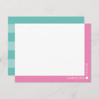 Preppy Pink & Teal Stripes Cute Girly Personalized
