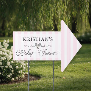 Preppy Pink Tennis Baby Shower Directional Sign