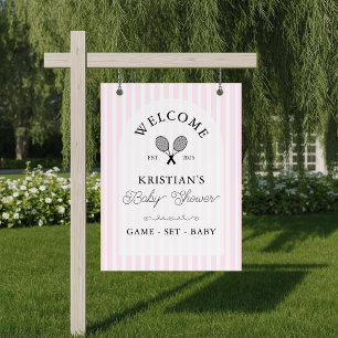 Preppy Pink Tennis Baby Shower Welcome Poster