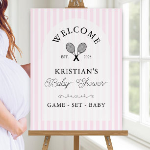 Preppy Pink Tennis Baby Shower Welcome Sign